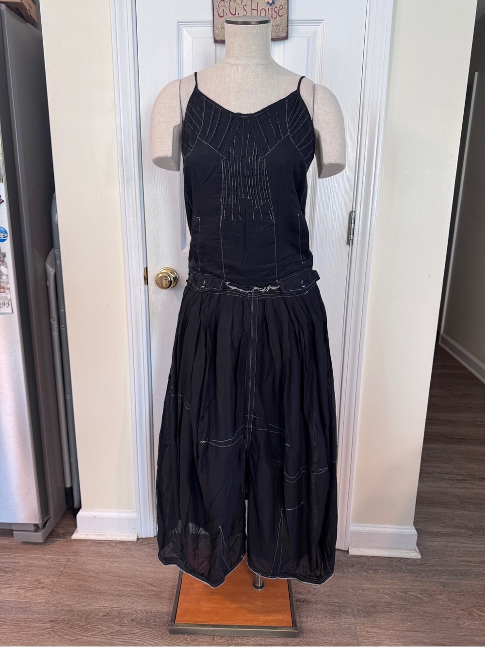 Chaudry KC Black Boho Drop Waist Cotton Midi Maxi Dress NWT Size Small Festival